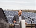 Chief Billy Morin of Enoch Cree Nation provides his remarks during the naming ceremony of EPCOR's new solar farm in Edmonton. Photo supplied by EPCOR.