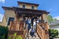Members of the Manuel family, the Till family and the Kalmusky family joined Jamie Hewitt and Olver VonWitzenhausen. the current occupants at 138 Well St. in Stratford, to officially recognize the house as the childhood home of famed rock composer, keyboardist and singer Richard Manuel with the presentation of a Blue Plaque from Heritage Stratford and the City of Stratford Thursday afternoon. (Galen Simmons/The Beacon Herald)