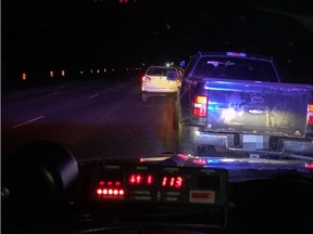 Police stop a vehicle on Highway 69 for travelling at 113 km/hr in a construction zone with a 70 km/hr limit.