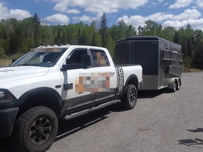 A truck towing a trailer was stopped Wednesday by police on Highway 144. The Elliot Lake driver had defective brakes and was using an improper plate, among other infractions.