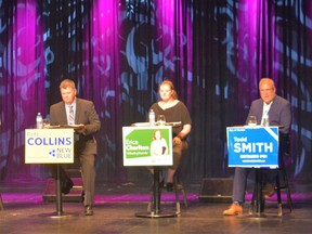 Bay of Quinte candidates running in the Ontario election June 2 gathered on stage at Empire Theatre in Belleville Thursday evening. DEREK BALDWIN