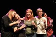 Five Cork Productions' original cast of Winesday: the Musical is shown on the stage at the Chatham Capitol Theatre. After successful runs at the Capitol and Walkerville Theatre in Windsor, the show is now heading to Hernder Estate Wines in Niagara. From left are Jamie Johnston, Sally Henley, Jenne Wason Benoit, Alysson Storey and Larissa Vogler. (Handout)