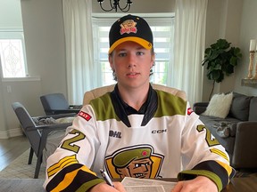 Jacob Therrien has signed a standard player's agreement with the Ontario Hockey League's North Bay Battalion.