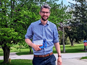 In the lead up to the Ontario general election on June 2, Perth-Wellington Conservative candidate Matthew Rae campaigns door to door in the West Perth town of Mitchell, where he resides with his girlfriend and puppy. Galen Simmons/The Beacon Herald/Postmedia Network