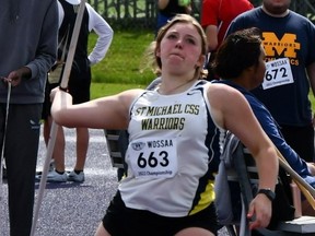 St. Mike's Brooke Wilhelm finished fourth in novice girls javelin at the WOSSAA track and field championships last week and qualified for OFSAA West this week in Windsor.