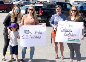 Parents of children with autism took part in a protest against the Progressive Conservatives and their handling of the Ontario Autism Program in Sudbury, Ontario on Saturday, May 28, 2022. Ben Leeson/The Sudbury Star/Postmedia Network