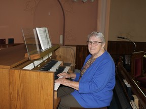 Norma Raynard celebrates 45 years as organist and choir leader at the Lucknow Presbyterian Church. Pat Livingston photo