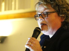 Fort Saskatchewan-Vegreville MLA Jackie Armstrong-Homeniuk, pictured speaking at the Bruderheim Mayor's Gala on April 23, 2022. The local MLA recently released a statement defending her expense claims. Photo, Postmedia file.