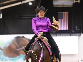 Annika Rear of Ripley, Ontario, earned the champion title in Amateur Trail at the 2022 Nutrena AQHA East Level 1 Championships on April 30th, 2022 in Wilmington, Ohio. SUBMITTED