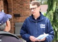 Monte McNaughton campaigns in Strathroy. The Progressive Conservative candidate in Lambton—Kent—Middlesex is seeking re-election for a fourth June 2. (Tyler Kula/Postmedia Network)