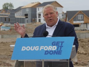 Conservative Party leader Doug Ford talks during a campaign event in London, Ont., Saturday, May 21, 2022.