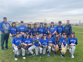 Front row starting from the left: Kali Humber, Alisha Collins, Tory Bulbeck, Falynn Richardson, Emma Boger, Jorja Rogers, Mya Parsons, Emily Cormier Back row starting from the left: Coach Archie MacDonald, Jessica MacDonald, Madison MacDonald, Maddyn Lafferty, Ella Boger, Jada Lynch, Madison Labour, Keanna Evans, Olivia Wilm, coach Lee Richardson. Supplied image