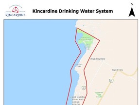 A map of the area affected by a Stage 3 Water Supply Prohibitions in the Municipality of Kincardine.