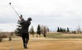 Local golfer, Eric Leigh, on the Pincher Creek Golf Course on April 23.