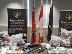 Brant OPP and several other police units arrested six people and gathered weapons, drugs and stolen property in downtown Paris on May 27.