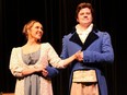 Emma Semple as Jane Bennett and Dustin Didham as Mr. Bingley) perform in a stage adaption of Jane Austen's Pride and Prejudice in preview Thursday at the Palace Theatre Arts Commons and continuing until May 15.