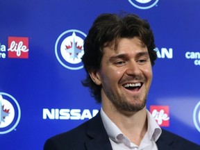 Jets centre Mark Scheifele speaks at the season-ending news conference on Monday. Paul Friesen says the Jets should trade the talented centre. KEVIN KING/WINNIPEG SUN