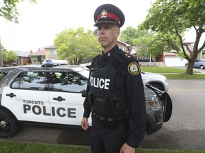 Toronto Police Duty Insp. Paul Krawczyk speaks with reporters about a home invasion that occurred at Fort York Blvd. and Spadina Ave. A Lamborghini SUV was stolen. One person was later arrested at Islington Ave. and Summitcrest Dr. in Etobicoke on Thursday, May 19, 2022.