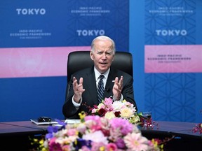 US President Joe Biden speaks about the Indo-Pacific Economic Framework for Prosperity at the Izumi Garden Gallery in Tokyo.