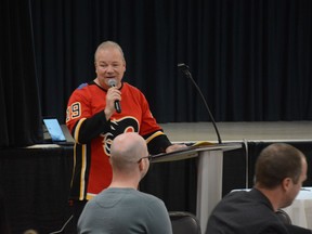 Mayor Peter Brown offers his thanks and thoughts to the gathering of the Mayor's Leadership Prayer Breakfast on May 3. Photo by Riley Cassidy/The Airdrie Echo/Postmedia Network Inc.