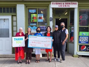 Pictured in front of Thorne's Variety in Picton for a $2,000 donation to Back the Build for the Korean Community are, from left: Sandra Foreman, director on the PECMHF board; Shannon Coull, executive director of the PECMH Foundation; Annie Kim, owner of Thorne's Variety in Picton; Margaret Seu, president of the Korean-Canadian Community of Great Eastern Ontario; Michael Lee, vice president of the Korean-Canadian Community of Great Eastern Ontario and James Kim, owner of Thorne's Variety.