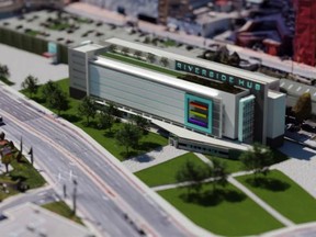 An artist's rendering shows a proposed community hub that would house local health and social services providers under one roof using the eastern portion of the downtown parkade.