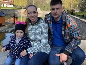 Yuliia Postil and Oleksandr Tykhomyrov and their daughter, Yeva, moved back to Ukraine from Simcoe two weeks before the Russian invasion. Submitted