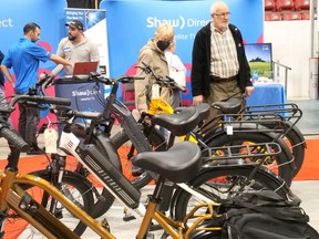 John and Jacomina Winter from Brantford check out the bikes from Biktrix on Saturday afternoon at the Brantford Lifestyle Spring Home Show at the civic centre.