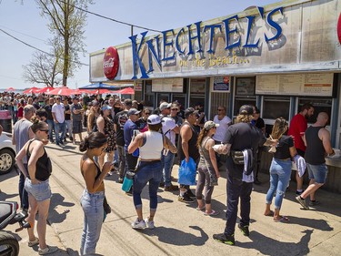 Long line-ups were commonplace at restaurants --  including Knechtels on Walker Street -- during the Friday the 13th Gathering in Port Dover, Ontario.  Brian Thompson/Brantford Expositor/Postmedia Network