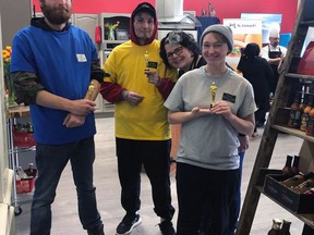 Mitch, Josh and Jesse, clients of St. Leonard's Community Services, with Heather Slot, of Grilled Cheese Effect,  participated in the social service agency's 17th annual Soup Challenge. A video of the challenge will be shown for the first time at an upcoming open house showcasing the agency's new youth housing program. Submitted