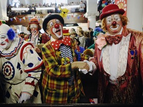 Clowns attend a church service in London, England, in memory of Joseph Grimaldi, who, writes columnist Rick Gamble, revolutionized clowning with distinctive makeup and outlandish costumes, including billowing pantaloons and ruffled collars. Dan Kitwood/Getty Images)
