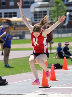 Lyndsay Fleming of North Grenville District High School wins the senior girls triple jump and long jump at the 2022 LGSSAA meet at TISS on Friday, May 13.
Tim Ruhnke/The Recorder and Times