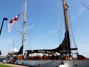 DISTINGUISHED VISITOR
Local residents take deck tours of the HMCS Oriole, the Royal Canadian Navy's oldest vessel, during her visit to Blockhouse Island Monday. The sail training vessel stopped by Brockville as a precursor to next month's Tall Ships Festival. (RONALD ZAJAC/The Recorder and Times)