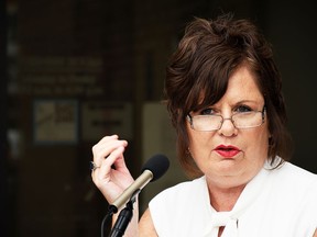 Kelly Gottshling, executive director of Mental Health Network of Chatham-Kent, speaks at a Mental Health Week event outside the Chatham-Kent Civic Centre on May 4.