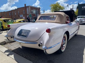 This 1954 Chevrolet Corvette was one of the hundreds of older, vintage automobiles on display in downtown Chatham for RetroFest.  peter epp