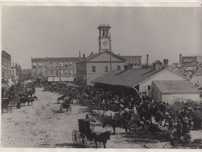 The market shed is the second building from the right, circa latter 1880s.