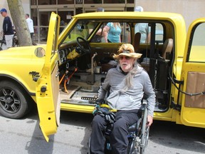 Chatham's Ron Rumble was lucky enough to bring his lift-equipped 1967 Chevy C-10 pickup truck to RetroFest in downtown Chatham for the first time on Saturday. PHOTO Ellwood Shreve/Chatham Daily News