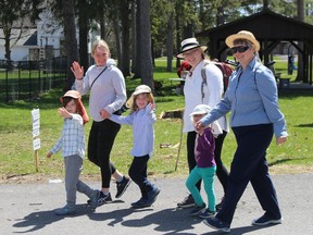 Some of the participants in the Dundas County Hike for Hospice heading out from Chesterville Park on Sunday afternoon. Photo on Sunday, May 1, 2022, in Chesterville, Ont. Todd Hambleton/Cornwall Standard-Freeholder/Postmedia Network