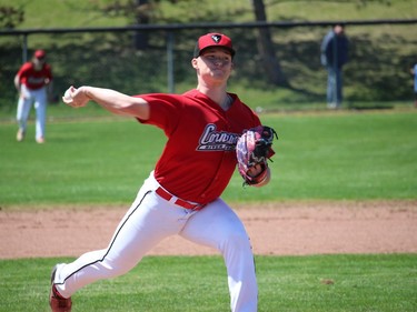 Nathan Van Putten delivers a pitch for the Cornwall River Rats. Photo on Saturday, April 30, 2022, in Cornwall, Ont. Todd Hambleton/Cornwall Standard-Freeholder/Postmedia Network