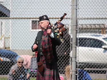 A piper-led parade onto the field of minor division players was part of the opening ceremonies at Legion Park. Photo on Saturday, April 30, 2022, in Cornwall, Ont. Todd Hambleton/Cornwall Standard-Freeholder/Postmedia Network