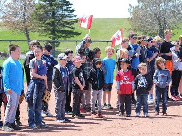 The parade onto the field of minor division players was part of the opening ceremonies at Legion Park. Photo on Saturday, April 30, 2022, in Cornwall, Ont. Todd Hambleton/Cornwall Standard-Freeholder/Postmedia Network