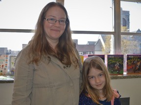 Katy and Alice Bergeron enjoying some mother-daughter time at the Cornwall Public Library on Saturday May 7, 2022 in Cornwall, Ont. Shawna O'Neill/Cornwall Standard-Freeholder/Postmedia Network