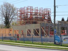 The 77-unit housing building under construction and taking shape at the corner of McConnell Avenue and Ninth Street. Photo on Tuesday, May 10, 2022, in Cornwall, Ont. Todd Hambleton/Cornwall Standard-Freeholder/Postmedia Network