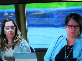 Katherine Wells (left) and Mellissa Morgan during their Mayor's Task Force on Housing presentation on Monday, May 9, 2022. Handout/Cornwall Standard-Freeholder/Postmedia Network