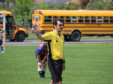 Referee Robert Wright on duty during a senior boys' game  at La Citadelle. Photo on May 12, 2022, in Cornwall, Ont. Todd Hambleton/Cornwall Standard-Freeholder/Postmedia Network