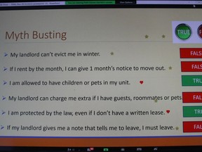A slide during the webinar on information about eviction rights.Handout/Cornwall Standard-Freeholder/Postmedia Network