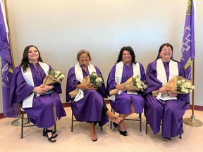 From left to right, the newest Ratiianerenhserakwenienhstha (Justices) of the Akwesasne Court: Rhonda Garrow, Alexandra David, Brooke (Mellani) Martin, and Theresa Thompson. Handout/Cornwall Standard-Freeholder/Postmedia Network