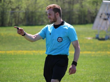 Referee Adam Van Ettinger during a junior boys' division game at Holy Trinity field. Photo in Cornwall, Ont. Todd Hambleton/Cornwall Standard-Freeholder/Postmedia Network