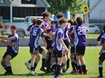 The L'Heritage Dragons celebrate after holding off La Citadelle 1-0 in the final. Photo on Wednesday, May 18, 2022, in Cornwall, Ont. Todd Hambleton/Cornwall Standard-Freeholder/Postmedia Network