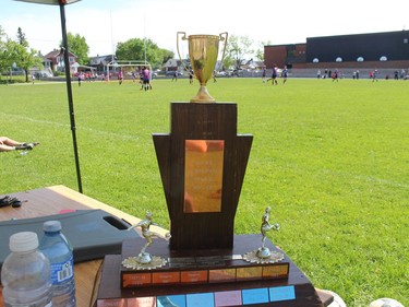 The prize sits at the scorer's table, waiting to be claimed. Photo on Wednesday, May 18, 2022, in Cornwall, Ont. Todd Hambleton/Cornwall Standard-Freeholder/Postmedia Network